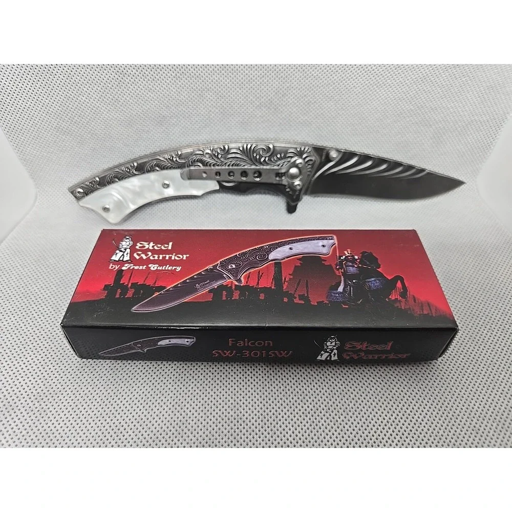 Steel Warrior Pearlex Inlay Spring Assisted Knife 4 5/8 Closed